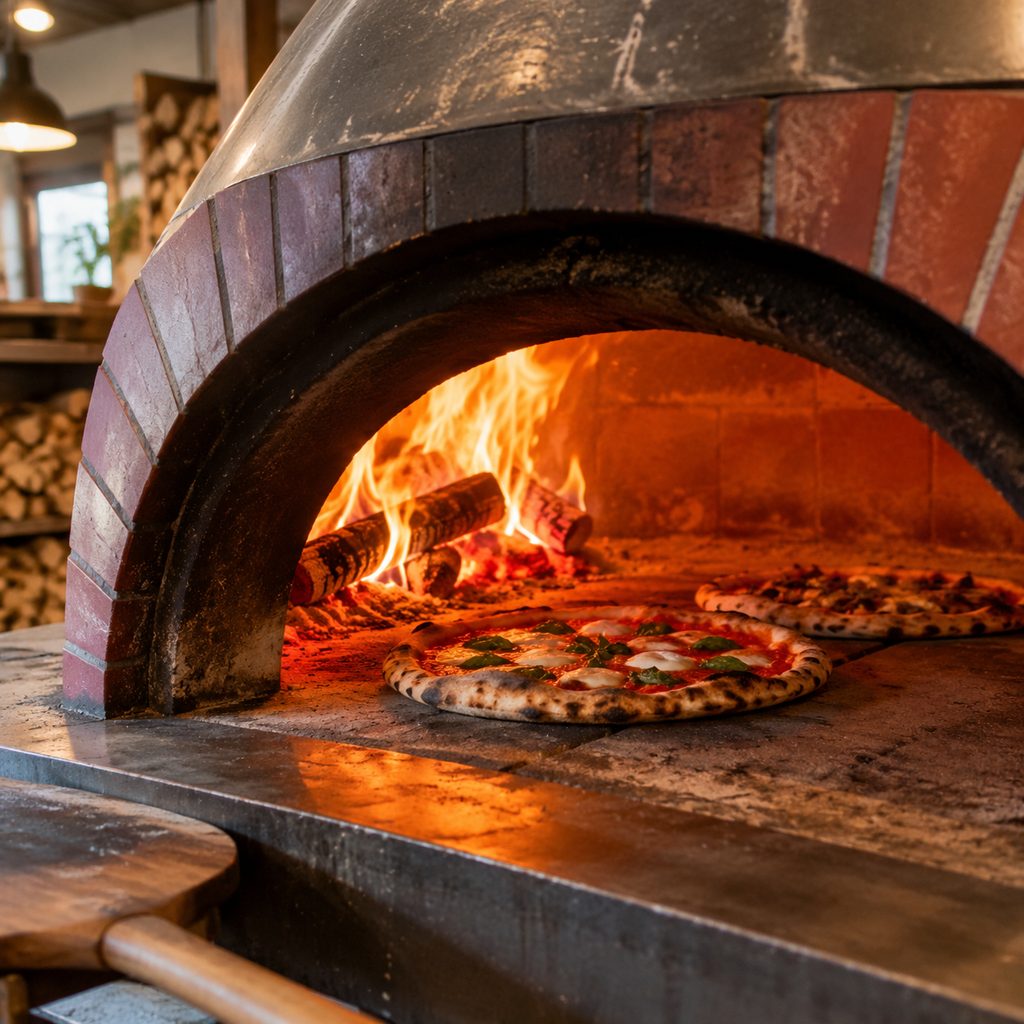 Wood-fired pizza oven at Twist's of Broadstairs